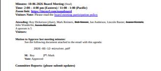 September 16, 2026 Board Minutes